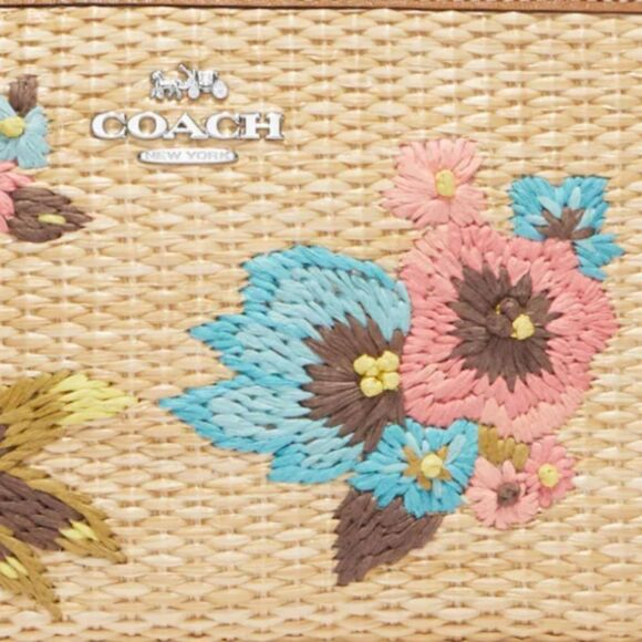 Coach Hawaiian Tropical Floral Embroidery Seagrass/Wicker Wristlet (Large) - Picture 4 of 9